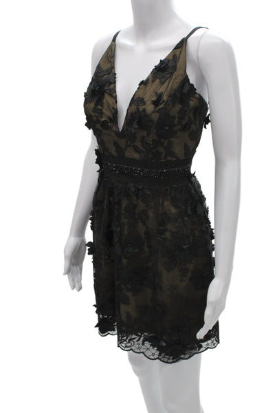 Helsi Womens Floral Black V Neck Sleeveless Romper Zip Polyester Mini Size XS
