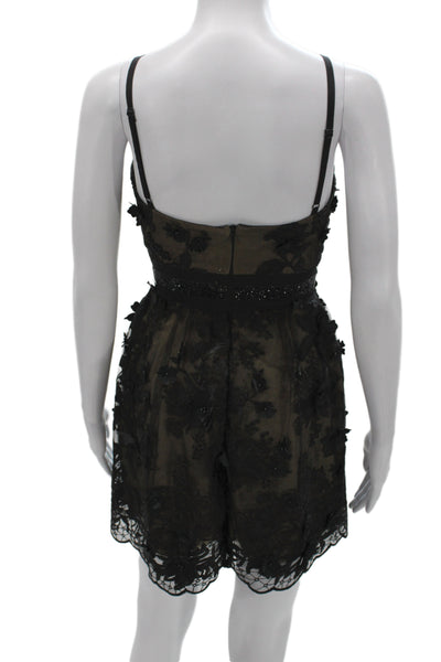 Helsi Womens Floral Black V Neck Sleeveless Romper Zip Polyester Mini Size XS