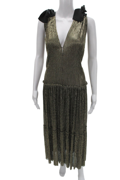 Sabina Musayev Womens Gold V-Neck Sleeveless Maxi Dress Size S