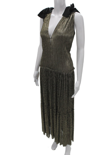 Sabina Musayev Womens Gold V-Neck Sleeveless Maxi Dress Size S