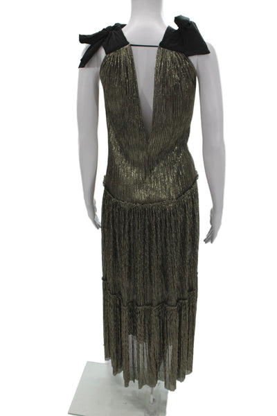 Sabina Musayev Womens Gold V-Neck Sleeveless Maxi Dress Size S