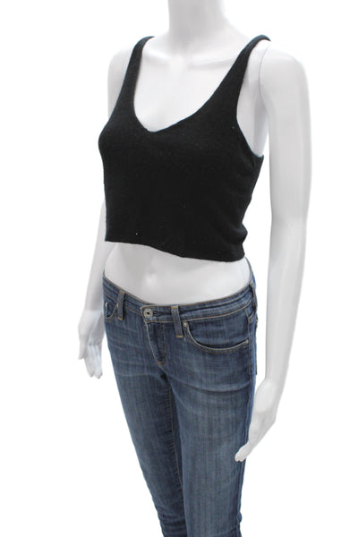 The Perfext Womens Cropped Cashmere V-Neck Tank Black Size M