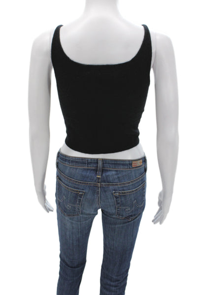 The Perfext Womens Cropped Cashmere V-Neck Tank Black Size M