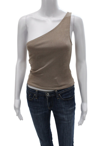 Reformation Women Basic Tank Brown Polyester One Shoulder Sleeveless Size S