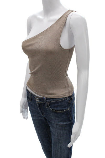 Reformation Women Basic Tank Brown Polyester One Shoulder Sleeveless Size S