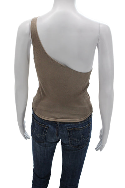 Reformation Women Basic Tank Brown Polyester One Shoulder Sleeveless Size S