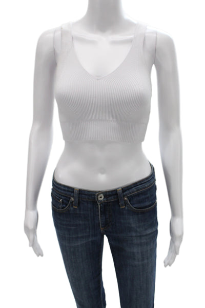 Re/Done Womens Cropped V-Neck Tank Sleeveless White Recycled Viscose Size XS