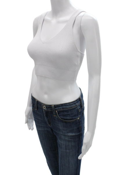 Re/Done Womens Cropped V-Neck Tank Sleeveless White Recycled Viscose Size XS