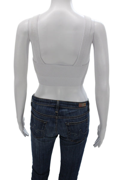 Re/Done Womens Cropped V-Neck Tank Sleeveless White Recycled Viscose Size XS
