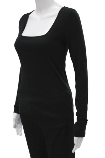 Vince Women Black Pima Cotton Square Neck Long Sleeve T-Shirt Size M