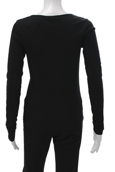 Vince Women Black Pima Cotton Square Neck Long Sleeve T-Shirt Size M