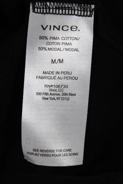 Vince Women Black Pima Cotton Square Neck Long Sleeve T-Shirt Size M