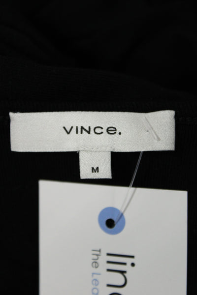 Vince Women Black Pima Cotton Square Neck Long Sleeve T-Shirt Size M
