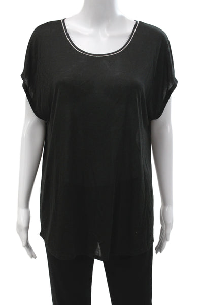 Vince Womens Black Linen Scoop Neck Short Sleeve Basic T Shirt Size S