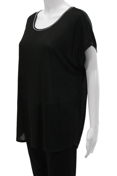 Vince Womens Black Linen Scoop Neck Short Sleeve Basic T Shirt Size S