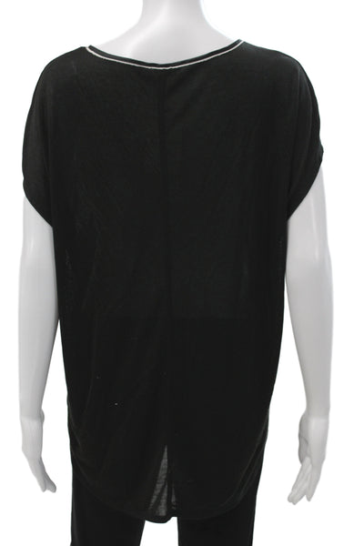 Vince Womens Black Linen Scoop Neck Short Sleeve Basic T Shirt Size S