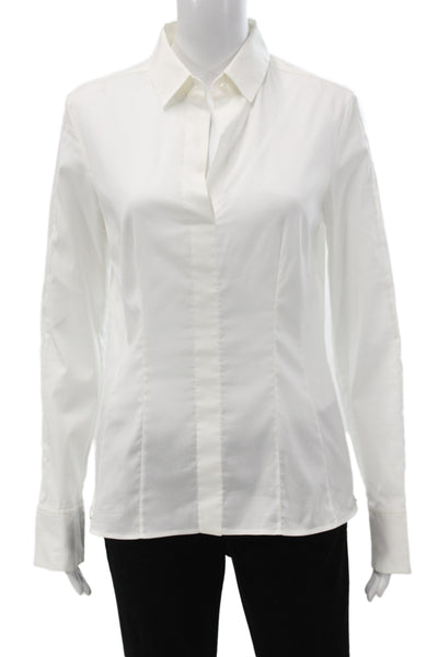 Boss Hugo Boss Women Collared White Cotton Blend Long Sleeve Blouse Size 6