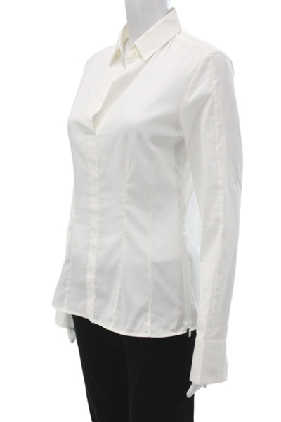 Boss Hugo Boss Women Collared White Cotton Blend Long Sleeve Blouse Size 6