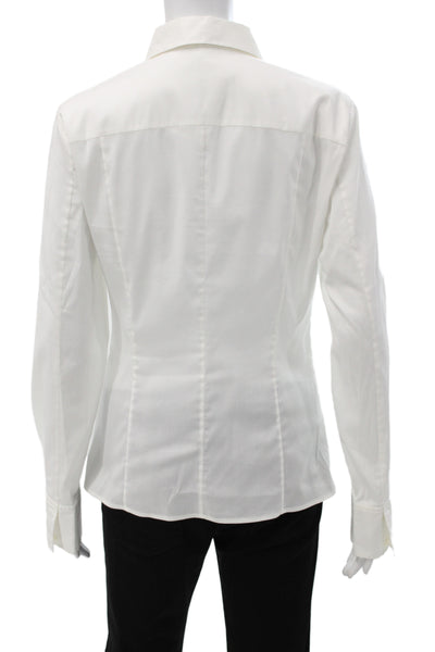 Boss Hugo Boss Women Collared White Cotton Blend Long Sleeve Blouse Size 6