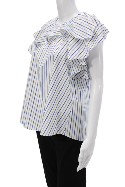 Ulla Johnson Women Sleeveless Striped Cotton Round Neck Blouse Button Size 6
