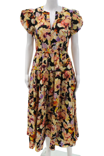 Ulla Johnson Women Sundress Floral V Neck Mid Calf Cotton Pullover Size 6