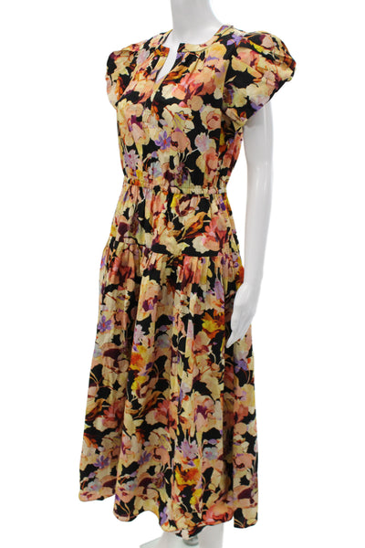 Ulla Johnson Women Sundress Floral V Neck Mid Calf Cotton Pullover Size 6