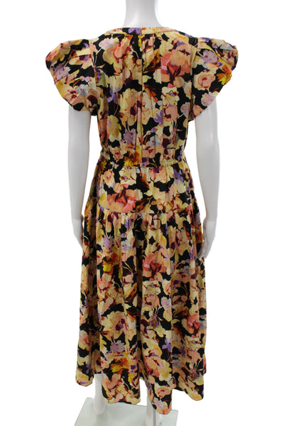 Ulla Johnson Women Sundress Floral V Neck Mid Calf Cotton Pullover Size 6
