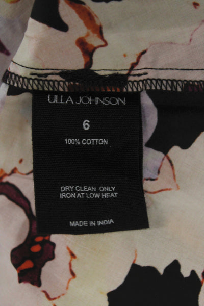 Ulla Johnson Women Sundress Floral V Neck Mid Calf Cotton Pullover Size 6