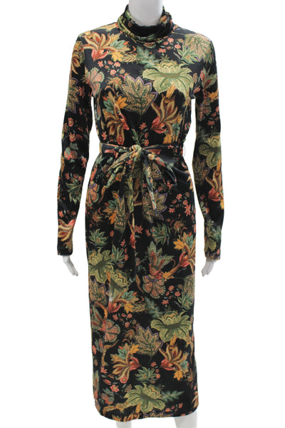 Cara Cara Women Sheath Dress Floral Turtleneck Long Sleeve Mid-Calf Size M