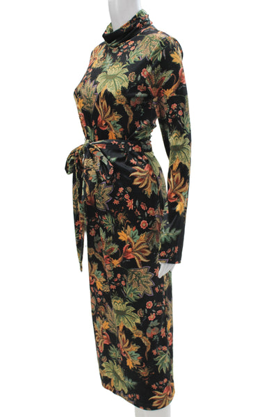 Cara Cara Women Sheath Dress Floral Turtleneck Long Sleeve Mid-Calf Size M