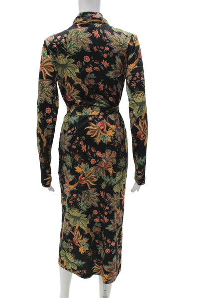 Cara Cara Women Sheath Dress Floral Turtleneck Long Sleeve Mid-Calf Size M