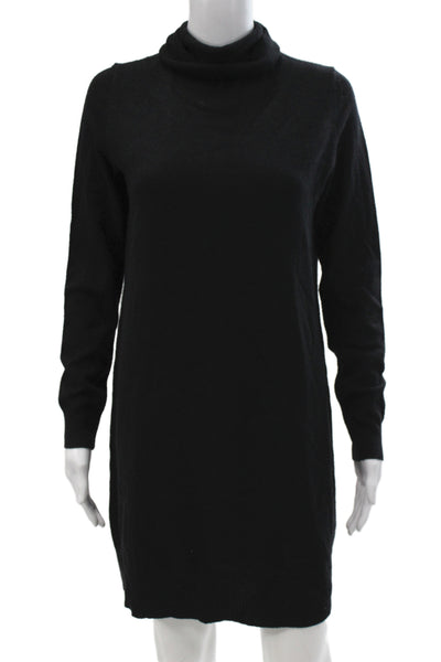Theory Women Black Cashmere Turtleneck Sweater Dress Long Sleeve Mini Size M