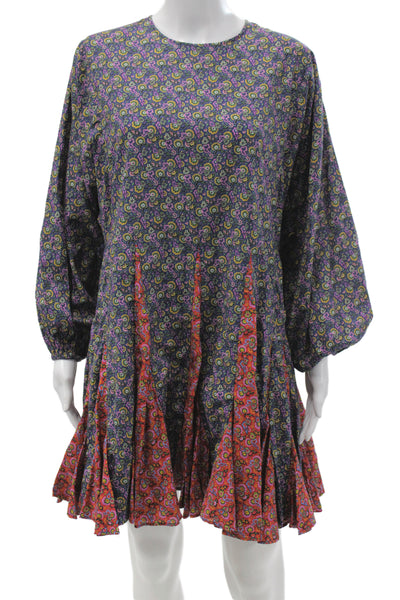 Rhode Womens Mini Floral Cotton Long Sleeve Round Neck Dress Size S