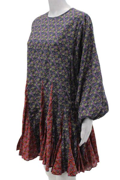 Rhode Womens Mini Floral Cotton Long Sleeve Round Neck Dress Size S