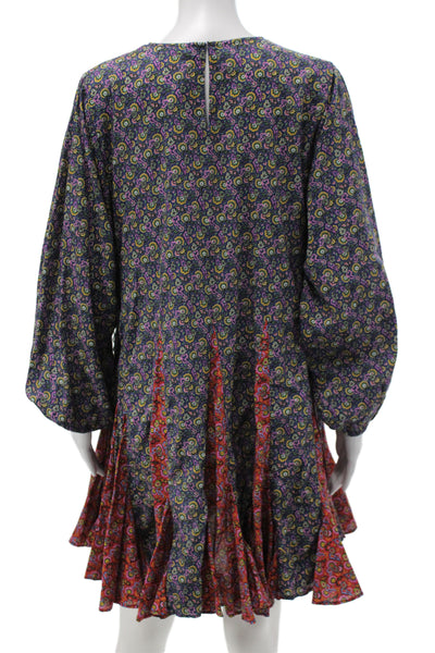 Rhode Womens Mini Floral Cotton Long Sleeve Round Neck Dress Size S
