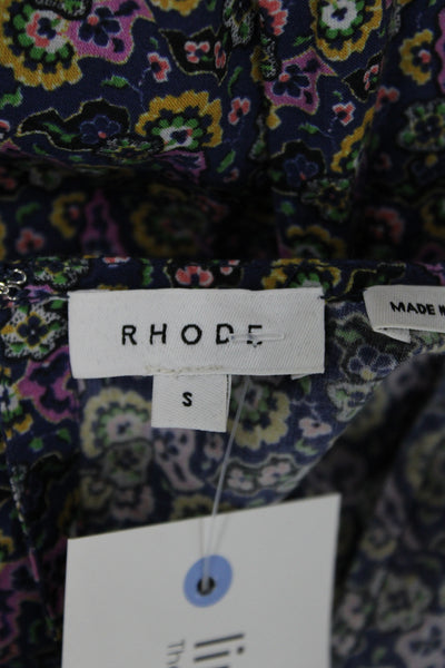 Rhode Womens Mini Floral Cotton Long Sleeve Round Neck Dress Size S