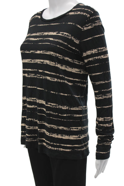 Vince Women Striped Cotton Crew Neck Long Sleeve T-Shirt Black Size S