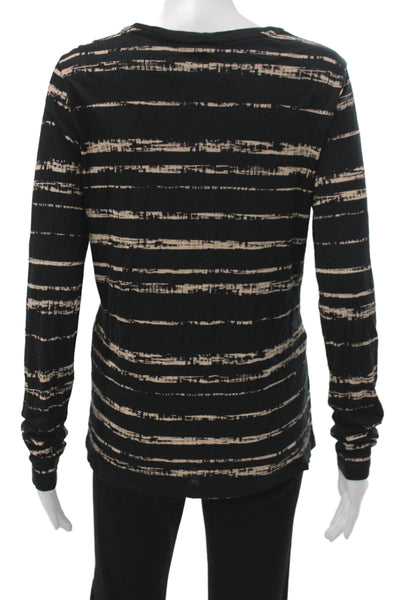 Vince Women Striped Cotton Crew Neck Long Sleeve T-Shirt Black Size S