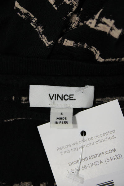 Vince Women Striped Cotton Crew Neck Long Sleeve T-Shirt Black Size S