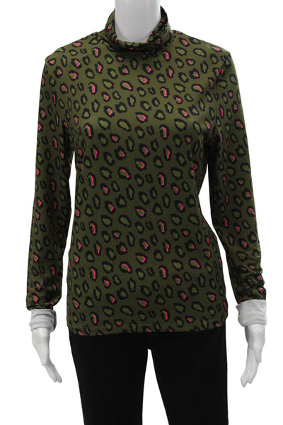 Essentiel Antwerp Womens Green Leopard Turtleneck Long Sleeve Top Size 2