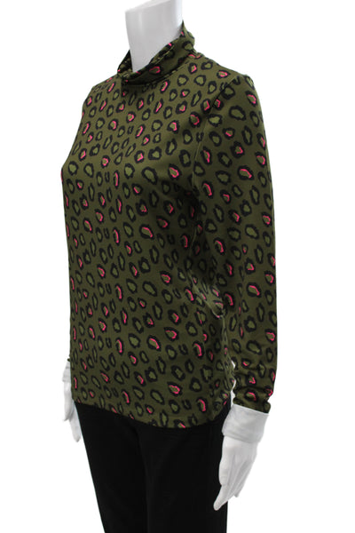 Essentiel Antwerp Womens Green Leopard Turtleneck Long Sleeve Top Size 2
