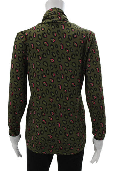 Essentiel Antwerp Womens Green Leopard Turtleneck Long Sleeve Top Size 2