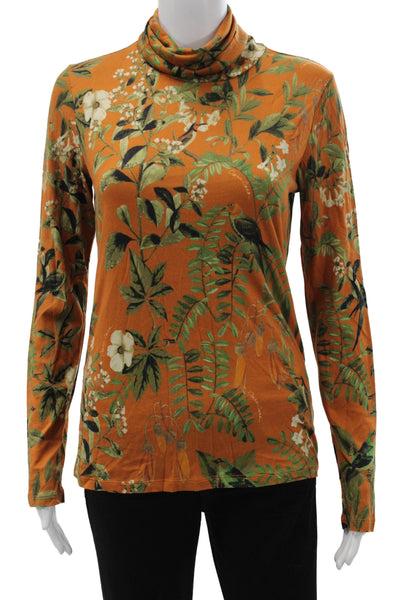 Cara Cara Women Turtleneck Floral Pima Cotton Long Sleeve T-Shirt Size M