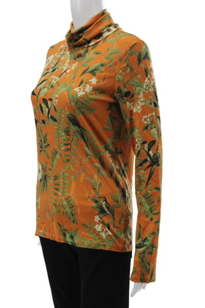 Cara Cara Women Turtleneck Floral Pima Cotton Long Sleeve T-Shirt Size M