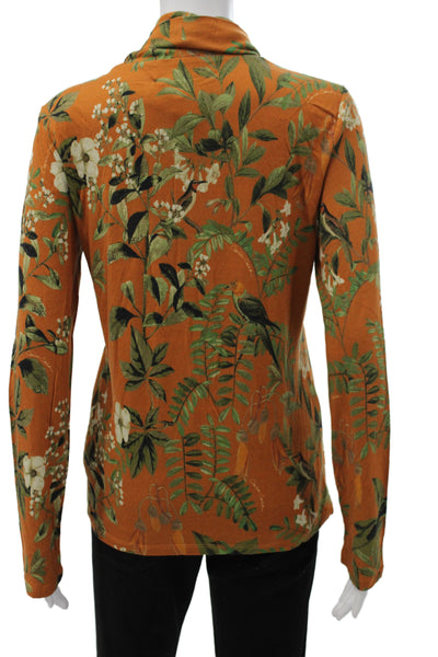 Cara Cara Women Turtleneck Floral Pima Cotton Long Sleeve T-Shirt Size M