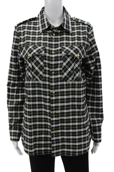 Nili Lotan Women Plaid Cotton Button-Up Long Sleeve Top Multicolor Size M