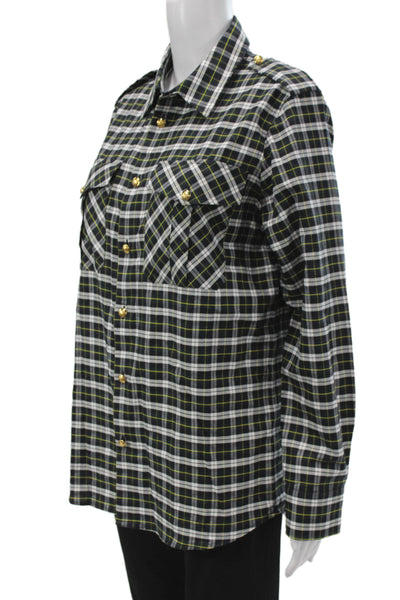 Nili Lotan Women Plaid Cotton Button-Up Long Sleeve Top Multicolor Size M
