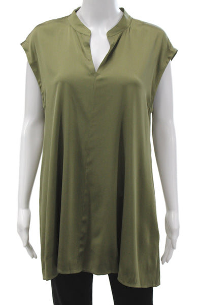Eileen Fisher Womens Green Silk Tunic Blouse V-Neck Sleeveless Petite Size S