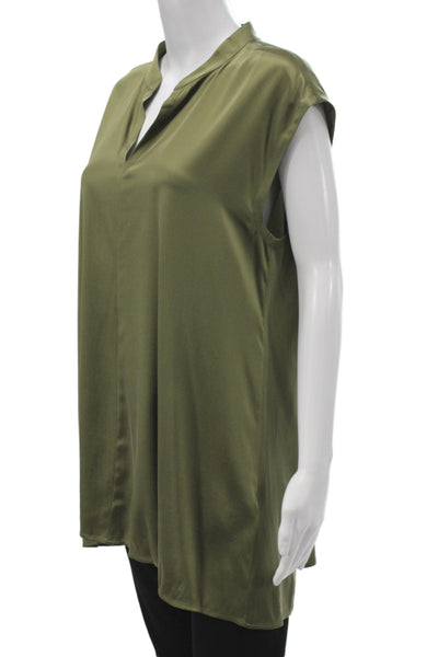 Eileen Fisher Womens Green Silk Tunic Blouse V-Neck Sleeveless Petite Size S
