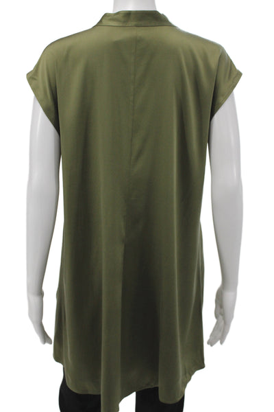 Eileen Fisher Womens Green Silk Tunic Blouse V-Neck Sleeveless Petite Size S